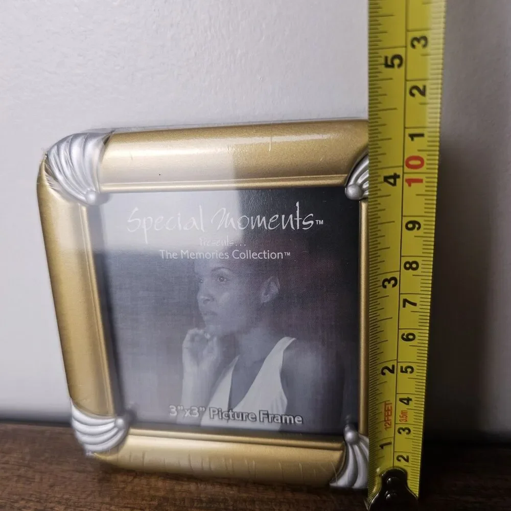 Brand New Miniature 3x3 Gold Picture Frame MCM Silver Corner Accents